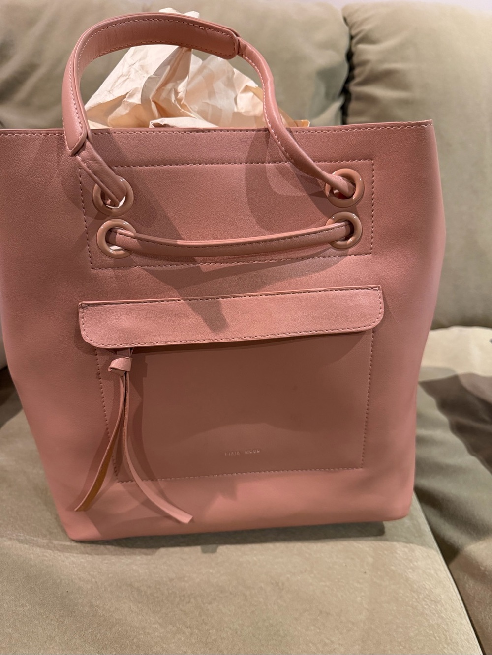 Vegan Leather Compact Blush Pink Tote with Front Pocket
